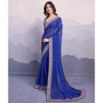 Blue Bandhani Printed Georgette Saree With Embroidered Lace Border - Image 4