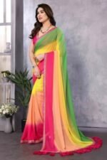 Multicolor Ombre Georgette Saree With Tassels - Image 4