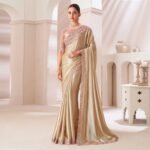 Beige Embroidered Chiffon Saree - Image 4