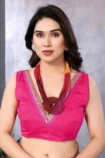 White & Pink Ombre Georgette Saree With Tassels - Image 6