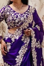 Graceful Violet Silk Blend Saree with Butta Motifs and Exquisite Coding Embroidery - Image 3