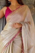 Pastel Grey Sequins Embroidered Jimmy Choo Tissue Saree With Tassels - Image 2