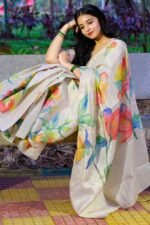 Beige Art Silk Saree Featuring Graceful Floral Motifs - Image 3