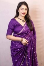 Violet Bandhani Digital Printed Linen Cotton Saree - Image 4