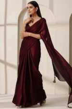 Elegant Maroon Solid Silk Blend Saree Crafted for Glamorous Party Wear - Image 2