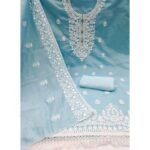 Sky Blue Floral Embroidered Modal Dress Material - Image 3
