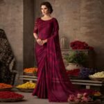 Maroon Floral Sequins Embroidered Art SIlk Saree - Image 3