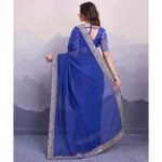 Blue Bandhani Printed Georgette Saree With Embroidered Lace Border - Image 5