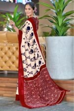 Cream & Maroon Abstract Printed Soft Pure Cotton Saree