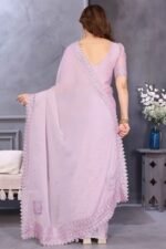 Lilac Purple Silk Blend Saree Adorned with Chemical Lace Edging and Dazzling Stone Accents - Image 4