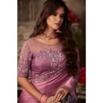 Pink Floral Sequins Embroidered Art SIlk Saree - Image 3