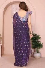 Rich Purple Silk Blend Saree with Intricate Floral Sequins Embroidery – A Glamorous Statement Piece - Image 4