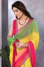 Multicolor Ombre Georgette Saree With Tassels - Image 5
