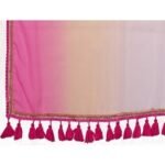 White & Pink Ombre Georgette Saree With Tassels - Image 7