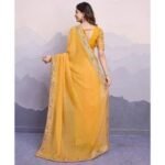 Yellow Bandhani Printed Georgette Saree With Embroidered Lace Border - Image 6