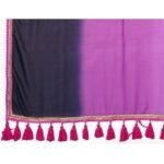 Lavender & Dark Purple Ombre Georgette Saree With Tassels - Image 6