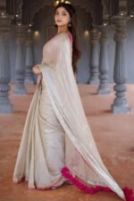 Pastel Grey Sequins Embroidered Jimmy Choo Tissue Saree With Tassels - Image 3