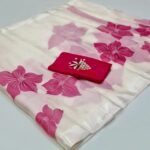 White & Pink Floral Foil Printed Organza Saree - Image 5