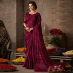 Maroon Floral Sequins Embroidered Art SIlk Saree - Image 3