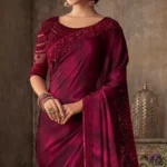 Maroon Floral Sequins Embroidered Art SIlk Saree - Image 4