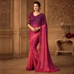 Pink & Magenta Floral Sequins Embroidered Chiffon Saree - Image 2