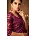 Pink & Magenta Floral Sequins Embroidered Chiffon Saree - Image 4