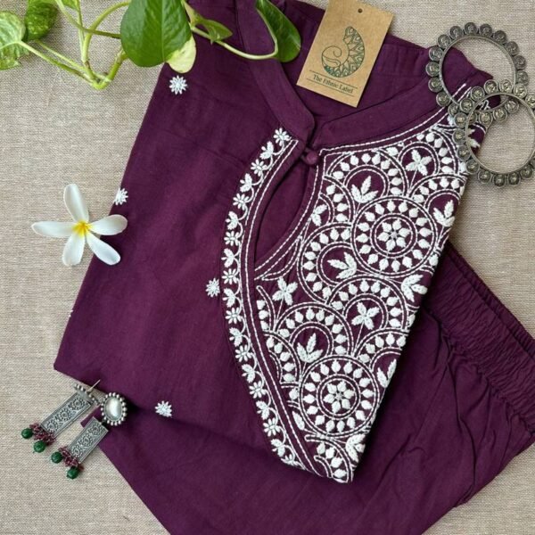 "Roohani" Burgundy Chikankari Kurta Set(2pc)
