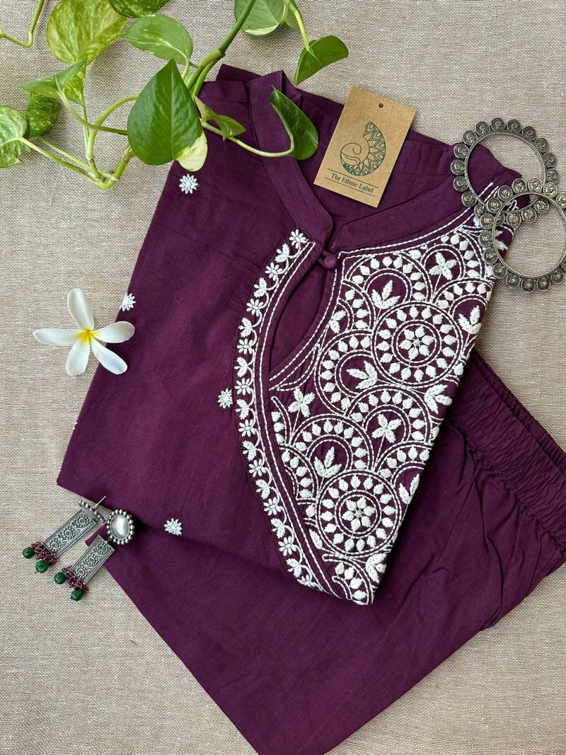 338FB177-530A-4E04-A7C6-678E421A43E6-scaled-1.jpg "Roohani" Burgundy Chikankari Kurta Set(2pc) - Image 1