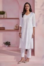 Raahat Sameera White Schiffli Kurta