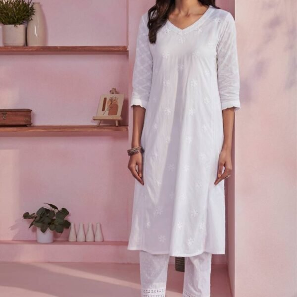 Raahat Sameera White Schiffli Kurta