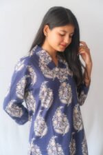 Navy Blossom V-Neck Suit Set - Image 3