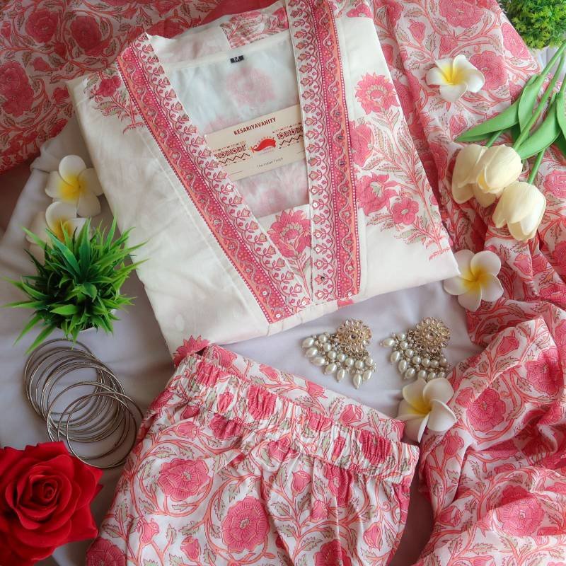 IMG-20240301-WA0019.jpg Pink Roses Three piece Cotton Suit Set - Blend of Fun - Image 1