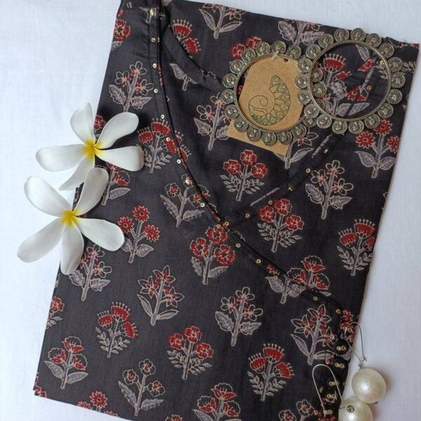 "Sameera" Black hand block printed cotton Kurta-S