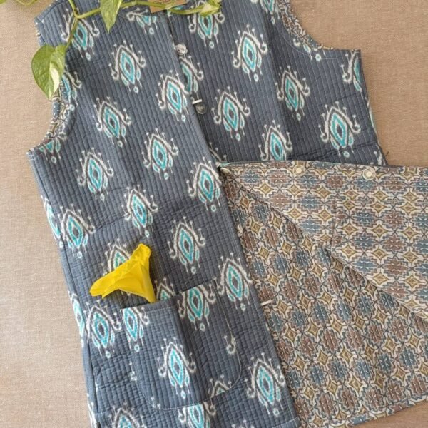 Blue-Grey Hand Block Printed Reversible Jacket