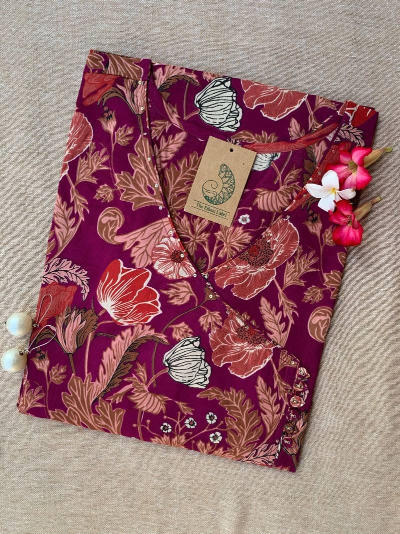 IMG_1478_af97dee9-243d-4d84-98f7-920a801acea2-scaled-1.jpg "Suman" Hand Block Printed Angrakha Cotton kurta - Big Size - Image 1