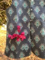 Blue-Grey Hand Block Printed Reversible Jacket - Image 4