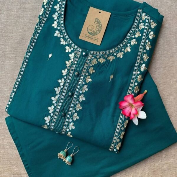 "Simran" hand embroidered Silk Kurta Set(2pc)