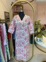 "Peachy Elegance" Hand Work Embellished Cotton kurta - Image 2