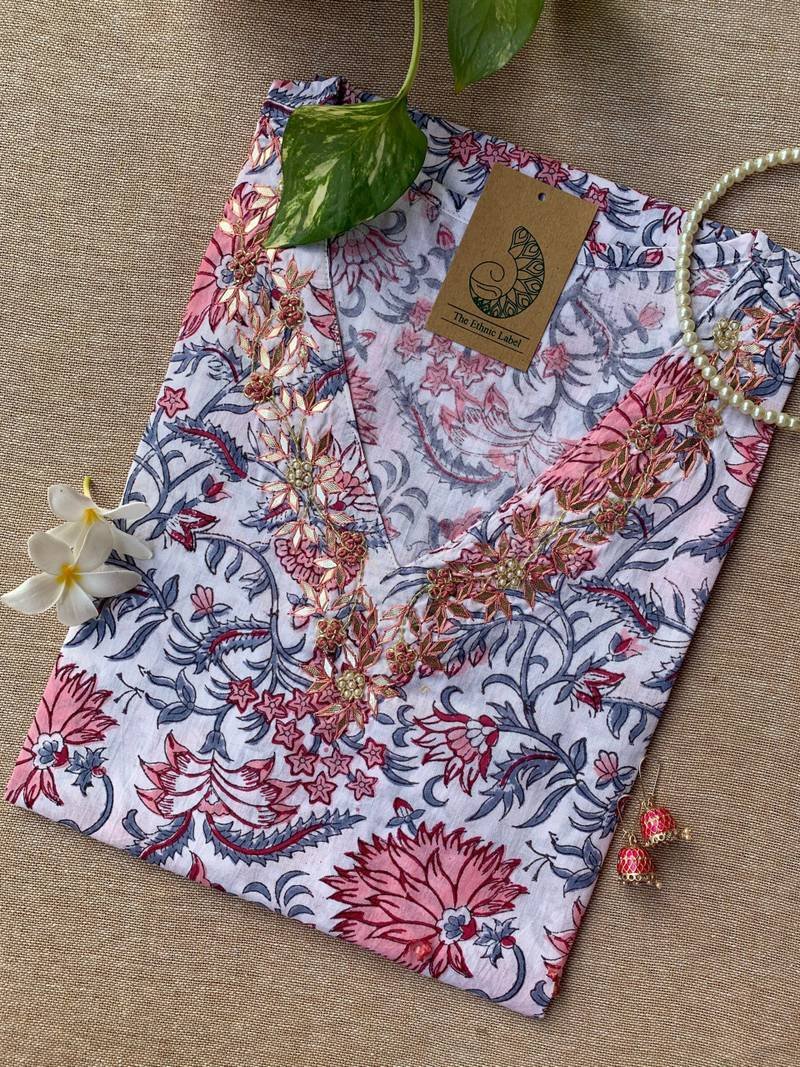 IMG_2303-scaled-1.jpg "Shweta" Hand Work Embellished Cotton kurta - Image 1