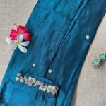 "Meena" Hand Embroidered Turquoise Silk Kurta - Image 4