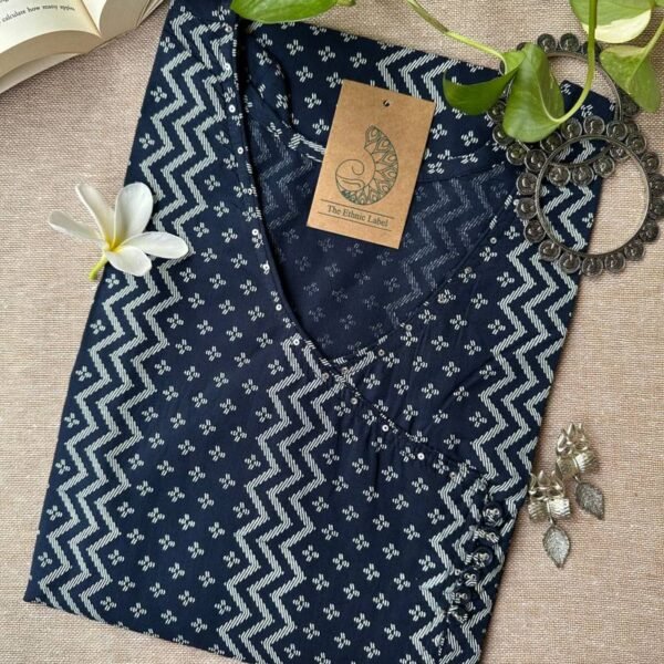 "Ira" Blue Angrakha Cotton Kurta