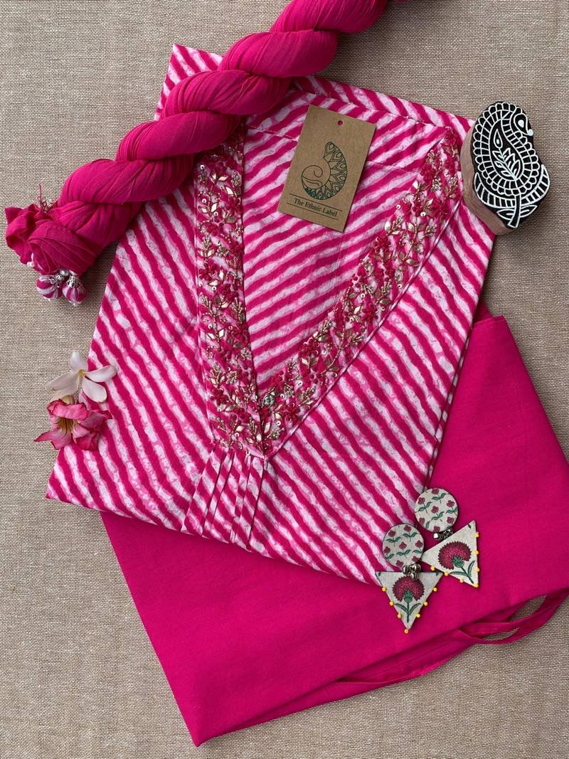 IMG_3660-scaled-1.jpg Rani Lehriya Cotton Kurta Set(3pc) - Image 1