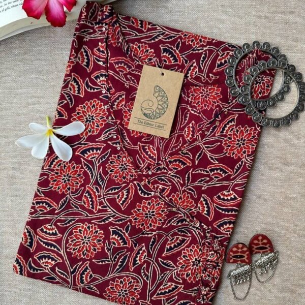 "Ruhee" Maroon Bagru Cotton Kurta