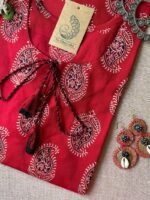 "Paakhi" Deep Red Paisley Hand Block Printed Cotton kurta - Image 2