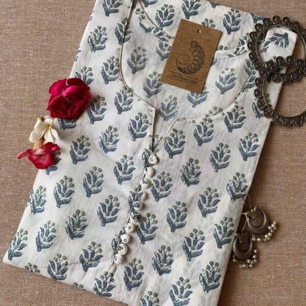 "Tulip" White Boota Floral Cotton Kurta