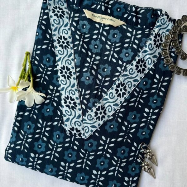 "Maahi" Indigo Hand Block Printed cotton kurta