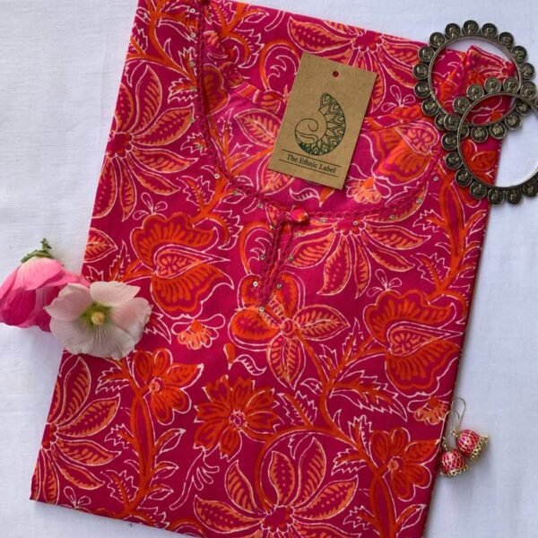 "Cherry Blossom" Pink Jaal Cotton Kurta - 5XL