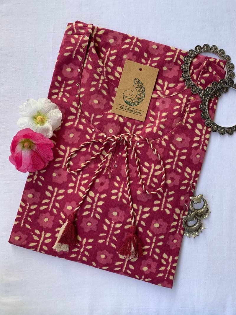 IMG_5143-scaled-1.jpg Bagru Hand Block Printed Tassel Cotton Kurta - Image 1