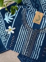 "Nazar" Indigo Hand Embroidered Kurta Set with dupatta(3pc) - Image 2