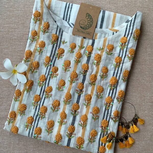 "Sunflower" Embroidered Cotton Kurta - XXL